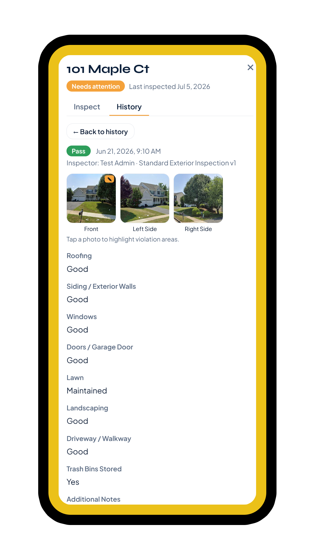 PorchLight mobile home inspection on phone