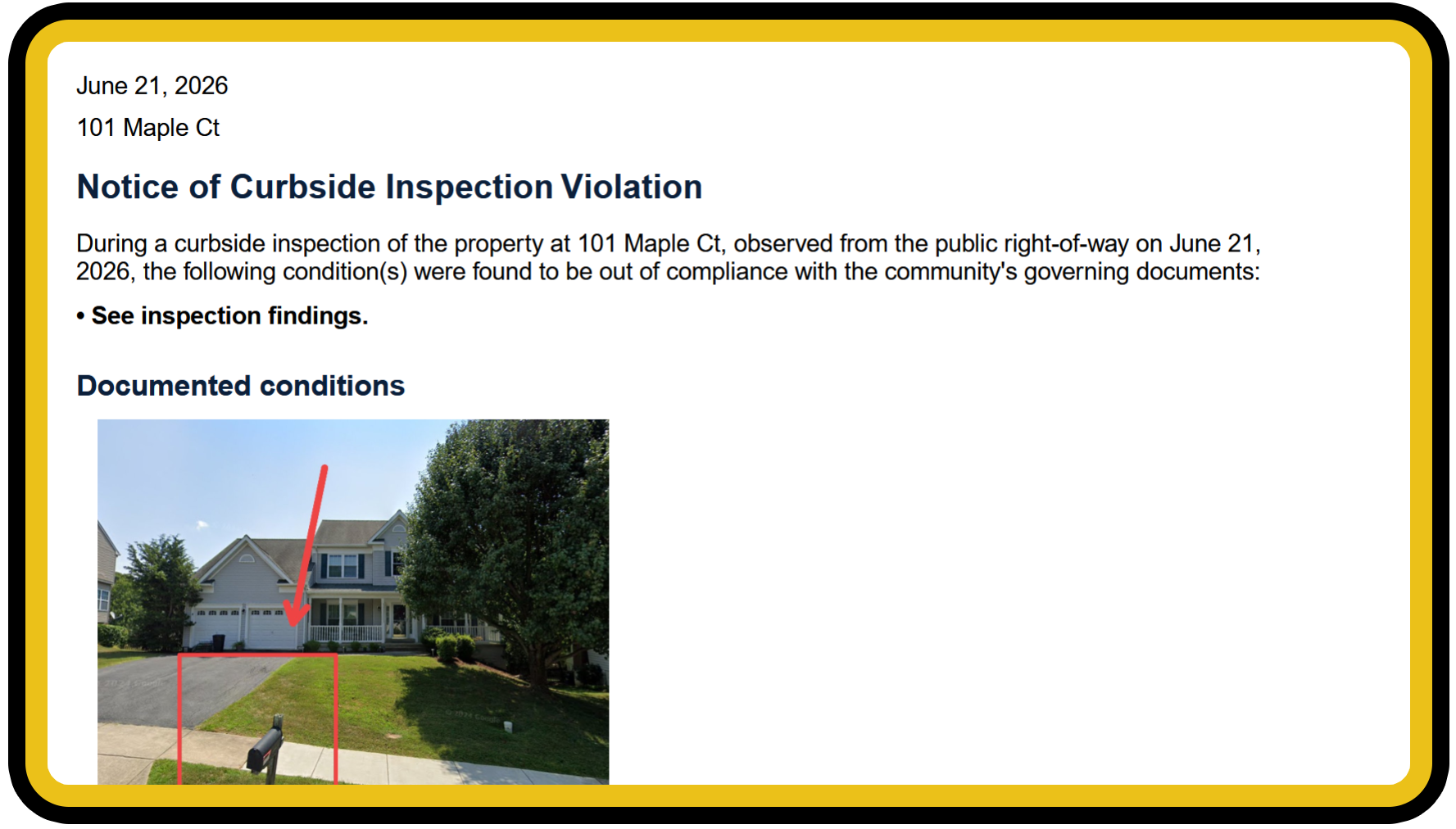 PorchLight generated violation notice